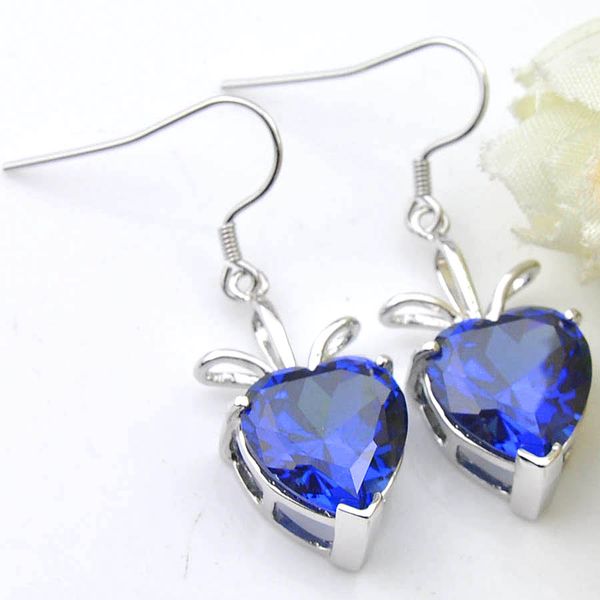 

luckyshine 6 пар в форме сердца синий кубический цирконий серьги стерлингового серебра 925 покрытием женщины падение серьги ювелирные издели, Silver