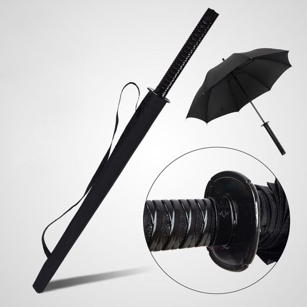 Japanese Samurai Swords Umbrella Guarda-chuvas ensolarado Rainny longo punho semi-automática 16 costelas Preto Guarda-chuvas