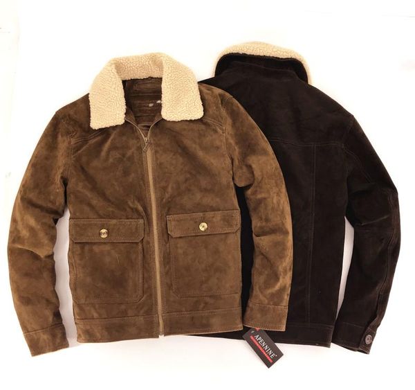 

new 2019 american europe style fashion men's winter pigskin leather coat male overcoat jacket brown plus oversize, Black