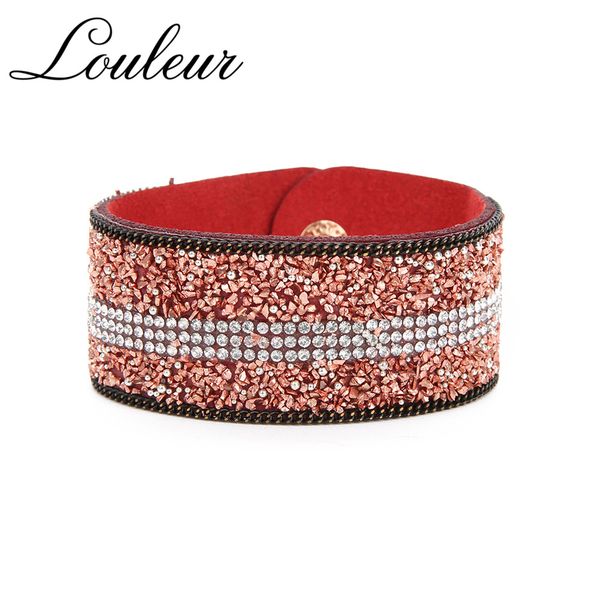 

louleur new luxury crystal beads wide bracelet for women handmade red coffee bohemian female charms bracelets & bangles jewelry, Golden;silver