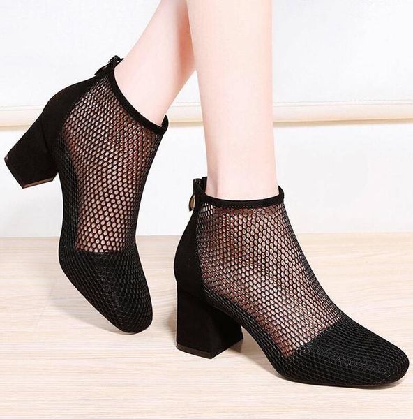 

classic black air mesh sandal boots women summer boots lady breathable shoes woman slides ankle boots