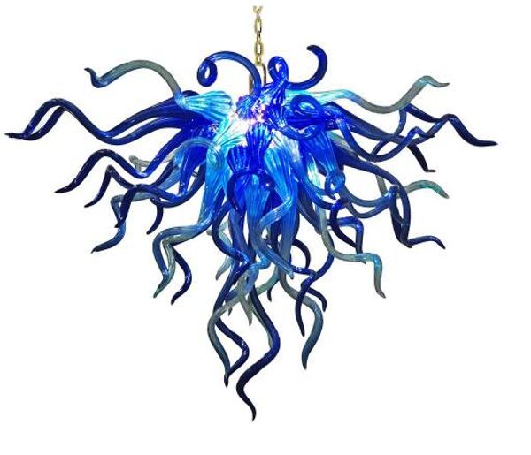 100 % mundgeblasene Murano-Kronleuchter, blaues Glas, moderner Art-Déco-Kronleuchter, selbstgestaltet, kleiner Kronleuchter mit LED-Glühbirnen