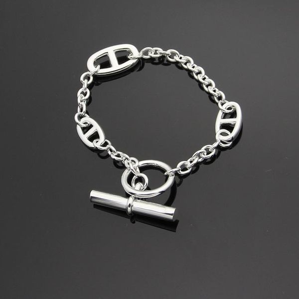 

316l stainless steel ot buckle h cast pig nose bracelet three diurnal chains women bracelet, Black