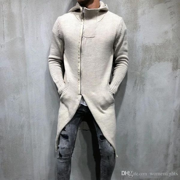 

men designer sweaters long hooded solid mens casual cardigan sweatshirts, White;black