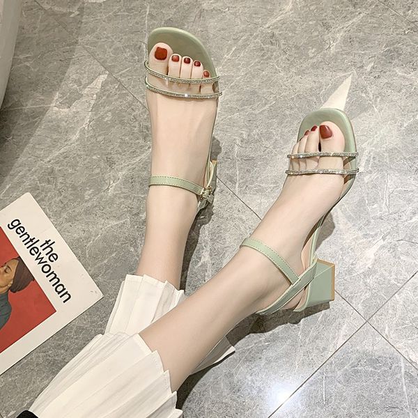 

fashion womens shoes 2020 med sandals straps block heels suit female beige medium women's lace up sandals rhinestone, Black