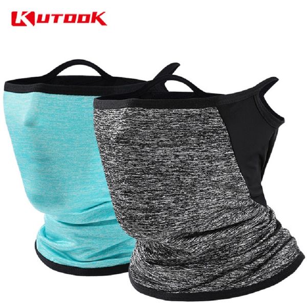 

kutook summer cycling headwear sunscreen mask outdoor sports scarf anti-uv ice silk breathable square shape face mask, Black