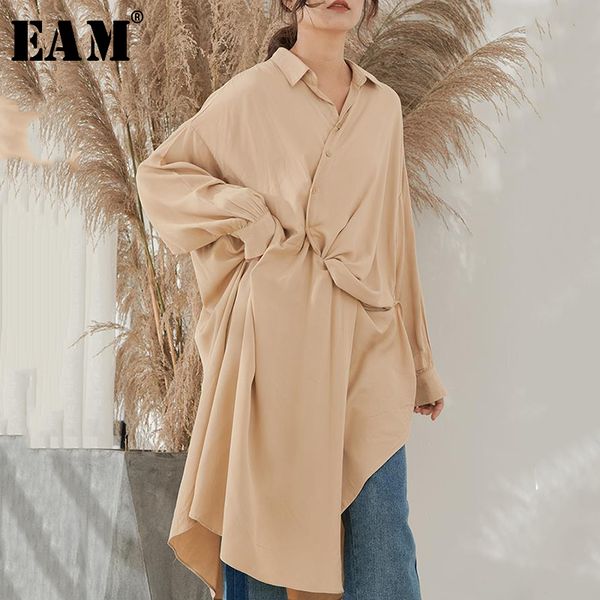 

eam] женщины асимметричный узел большой размер блуза новый нагрудные длинным рукавом сыпучие fit рубашка мода tide весна осень 2020 jq16404, White