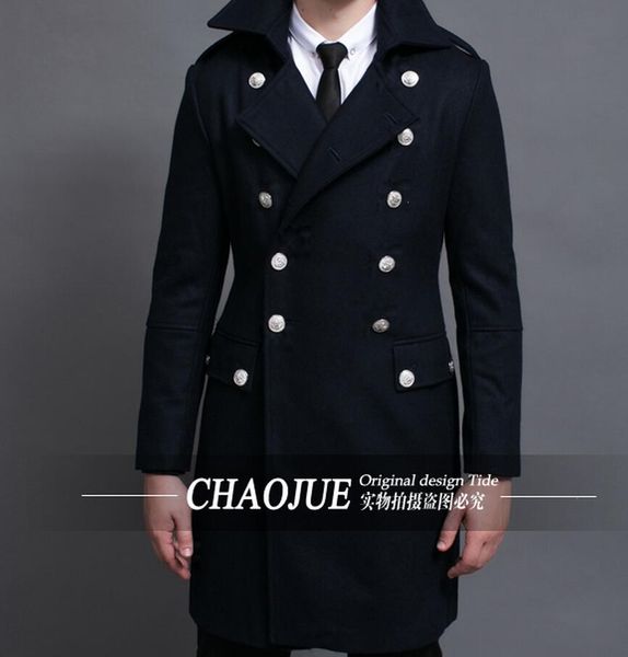 

lager size men clothing shopping long section of double-breasted coat fashion slim retro wool coat / s-6xl, Black
