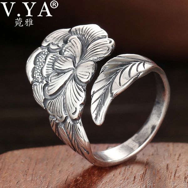 V.YA 2.3CM Anello regolabile con fiore di peonia per donna Anelli femminili in vero argento sterling 925 con gioielleria raffinata Regalo di compleanno