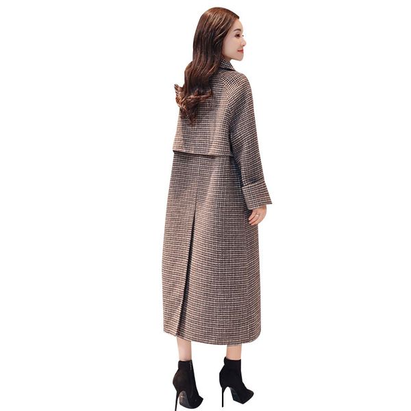

women's wool & blends winter autumn women coat female houndstooth 2021 fashion loose woolen jackets thick plus size long casual outerwe, Black