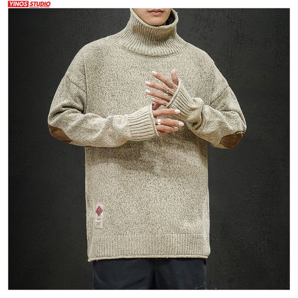 

dropshipping 2019 male loose turtleneck pullover streetwear causal high collar sweater baggy thicken long sleeve swearters, White;black