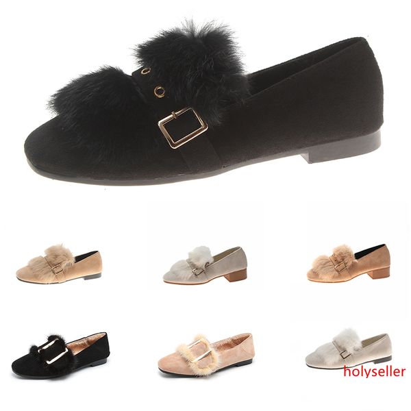 

2020 new women s vintage casual leather mid-heeled shoes with fluffy feather brown black gray outdoor walking shoes main11