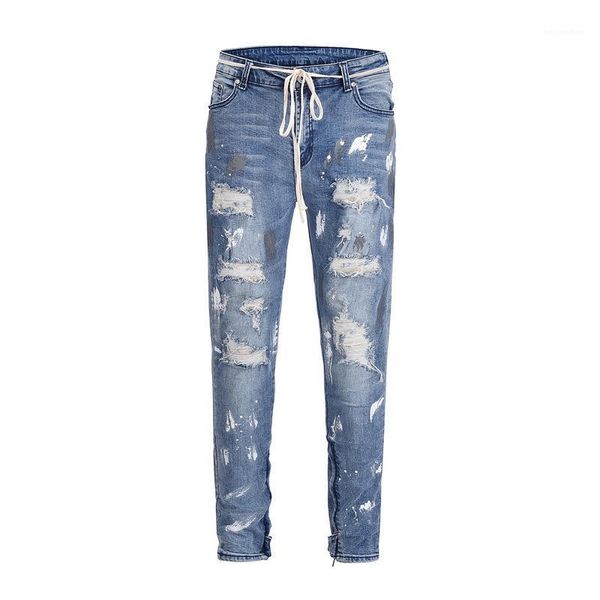 

ripped jeans denim blue straight pants splashed pantalones vestidoes spring women washed hole
