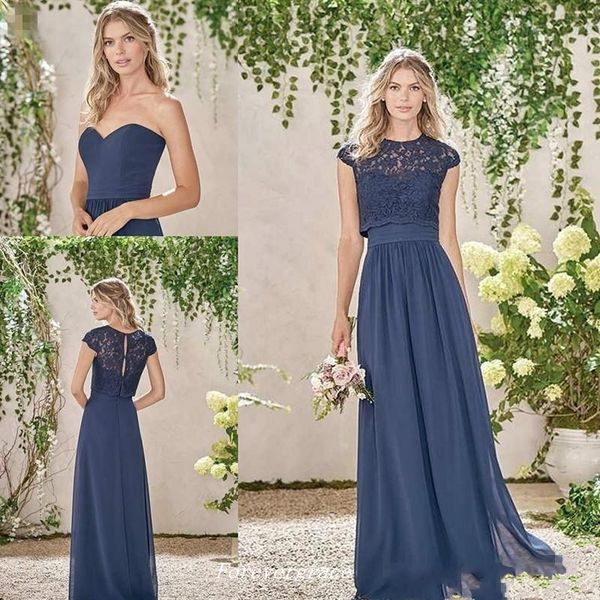 

elegant dark navy long bridesmaid dresses two pieces lace maid of honor dresses wedding guest gowns custom made plus size, White;pink
