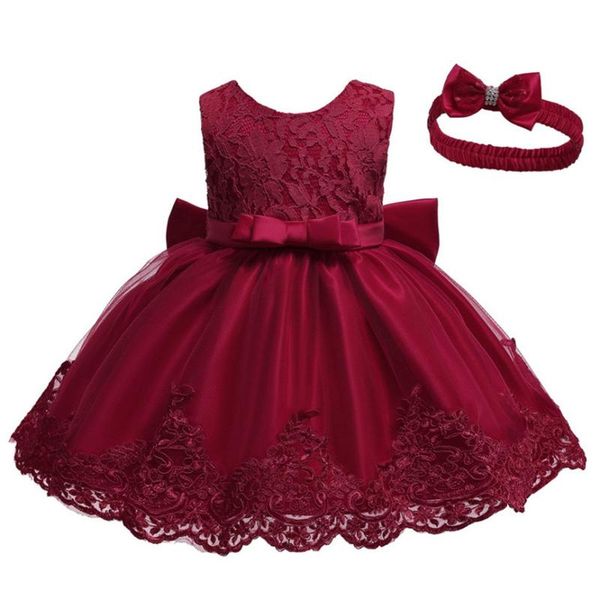

dress girl party lovely sweet baby girls lace solid big bowknot princess dress wedding formal tutu dress+headband set clothes, Red;yellow