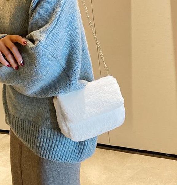 

bag female 2020 new simple retro wild shoulder messenger bag fur ins chain lamb fur bag ing