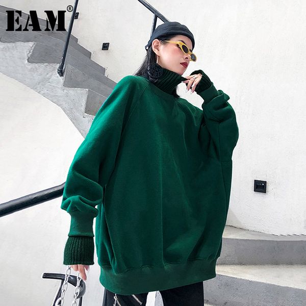 

eam] сыпучие fit крупногабаритные вязание split толстовка новый высокий воротник с длинным рукавом женщины большой размер мода осень зима 2, Black