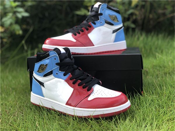 

final version air high og 1 fearless red blue men basketball shoes unc chicago patent leather ck5666-100 athletic sneakers with box, White;red
