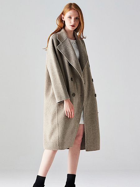 

2019 new fashion woolen coat woman double sided cashmere jacket loose herringbone pattern long double sided coats, Black