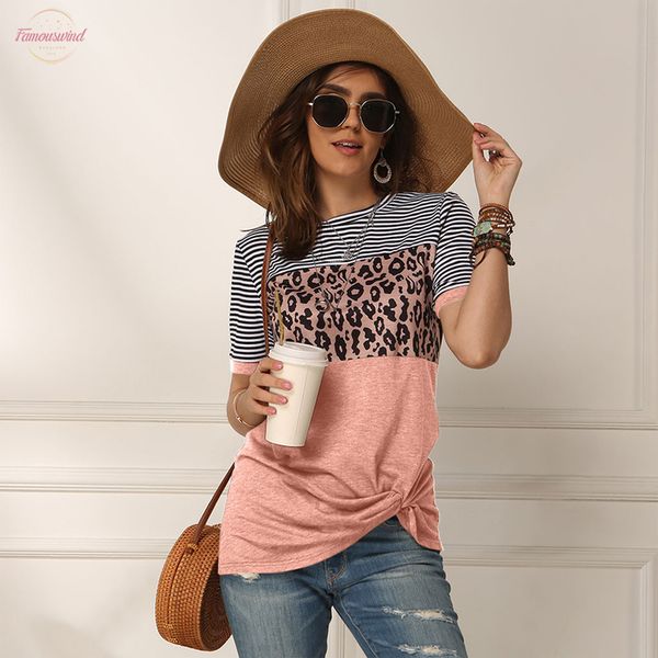 

fashion women kimono sleeve casual short sleeve summer leopard stripes stitching t shirt tees femme ladies tshirt clothes soft, White