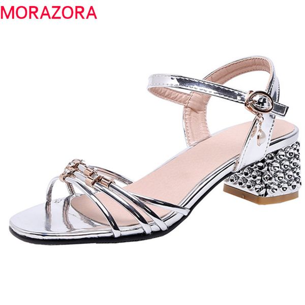 

morazora 2019 новые женские сандалии сплошные цвета летняя обувь пряжка сладкий кристалл партии платье выпускного вечера обувь дамы большой, Black