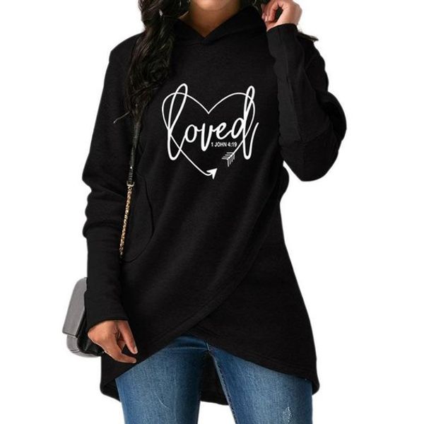 

large size 2018 new fashion faith print kawaii sweatshirt loved john 4:19 crossover hoodie sweatshirt, Black