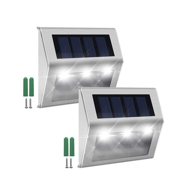 Solar-Stufenlampe, 3 LEDs, solarbetriebene Treppenlichter, Edelstahl-Außenbeleuchtung für Pfosten, Wege, Garde