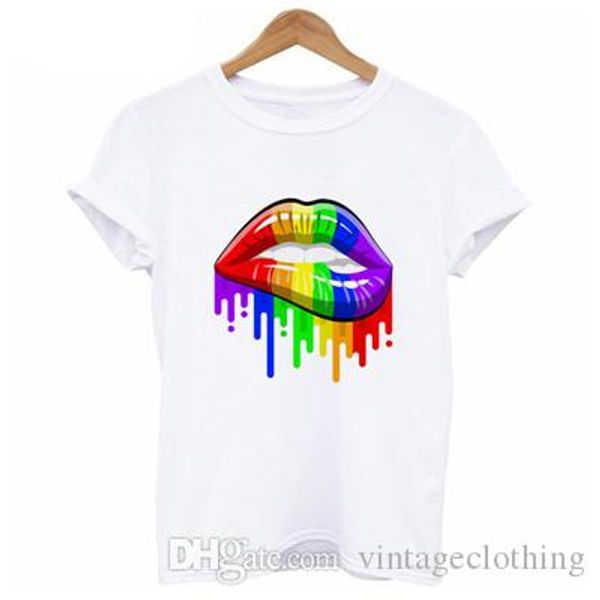 

радуга pride губы горячее лето t-shirt женщины harajuku kwaii девушки тенниски o-образным вырезом белый tshirt женский tumblr s-xl, White