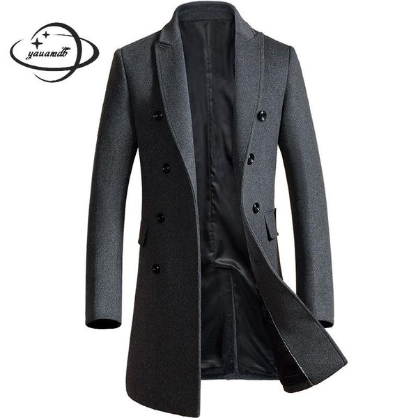 

yauamdb men wool 2018 winter size m-3xl male woolen blend overcoat solid coat single breasted outwear long jacket y176, Black