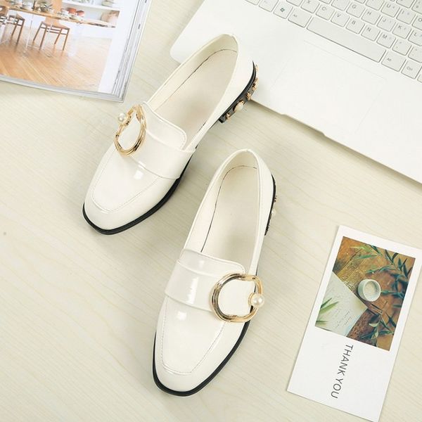 

literary autumn women pumps patent leather footwear buckle slip on loafers female elegant square mouth shoes j14-87, Black