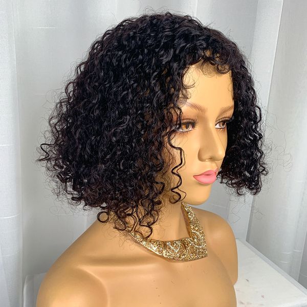 

lace front human hair wigs bob curly human hair wigs natural color human hair jerry curl wig short bob wig pre plucked, Black