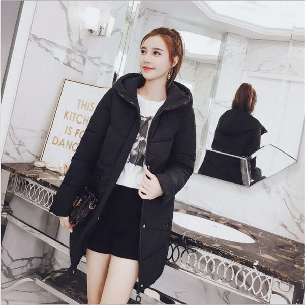 

2018 new for winter for women ladies loose cotton younger 4 colors long down jacket dense cotton parks women long warm coat, Black
