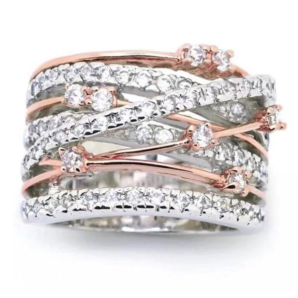 

female silver color ring fashion zircon engagement ring vintage party wedding rings for women promise jewelry, Golden;silver