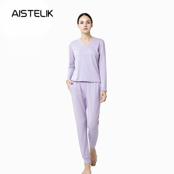 

2018 ladies pajamas home service europe and the united states v-neck long-sleeved pajamas suit autumn and winter, Blue;gray