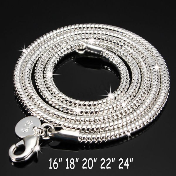 

3mm 925 sterling chain silver snake necklace 16/18/ 20/22/ 24 inch solid silver lobster clasp necklace chains for women jewelry