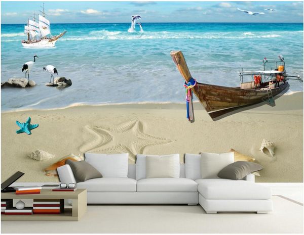 

wdbh custom p 3d wallpaper charming beach boat scenery tv background living room home decor 3d wall murals wallpaper for walls 3 d