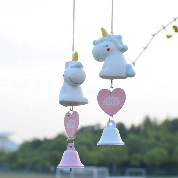 

ceramic pendants unicorn with bell wind chimes indoor suspends car ornament windbell cute rabbit home decorative figurines, Black