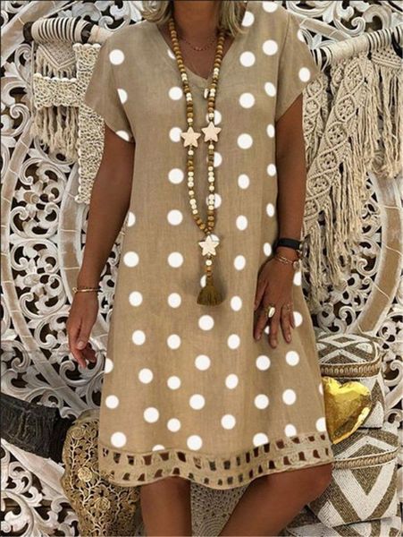 

polka dot print short sleeve v-neck dresses boho clothes sundress women summer casual loose dress fashion plus size clothings, Black;gray
