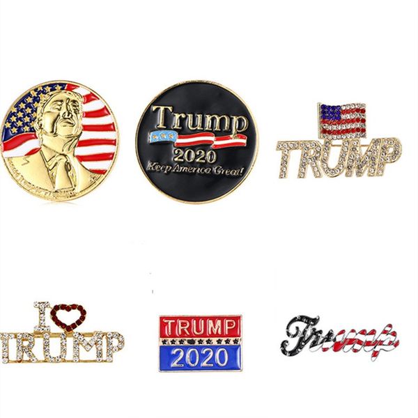 

new trump brooch 6 styles 2020 shiny american flag brooch patriotic republican campaign pin party favor commemorative brooch t2c5229