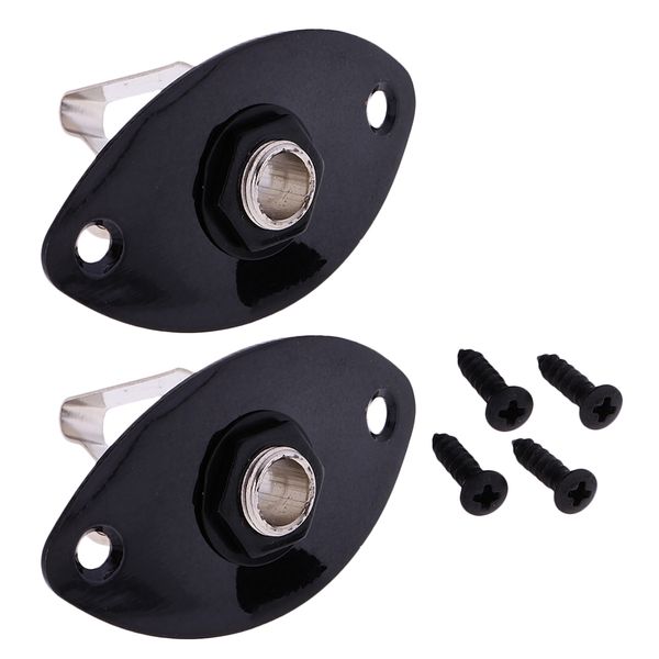 

2pcs black metal guitar bass output input oval plate plug w/ jack socket