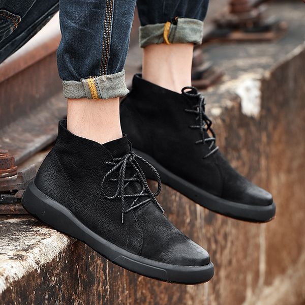 

dropshipping brand winter men snow boots ankle boots man genuine leather plush warm men motorcycle boot autumn outdoor man shoes, Black