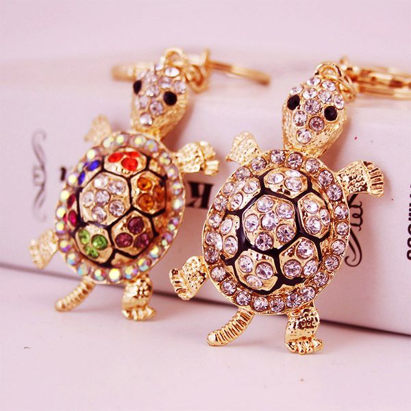 

creative cartoon marine animal series key chain colorful rhinestone turtle car key chain pendant gift, Silver