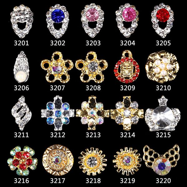 

beautiful new 10pcs crystal colourful nail rhinestone alloy nail art decorations glitter diy pearl jewelry pendant, Silver;gold