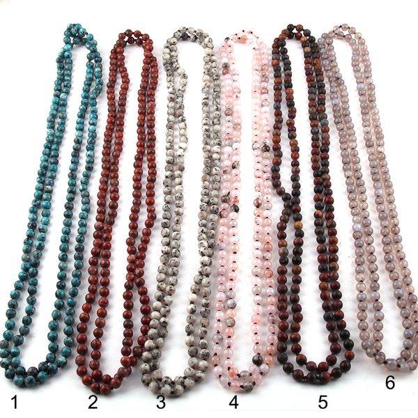 

fashion bohemian jewelry 150cm 6mm semi precious stones beads long knotted necklaces, Silver