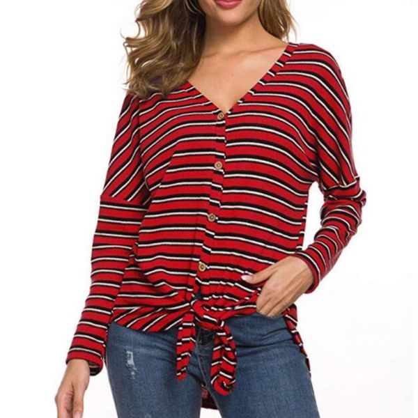 

striped t-shirt fashion sweet loose long-sleeved t-shirt v-neck loose wild bottoming shirt, White