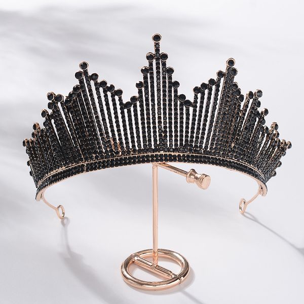 

baroque luxury glitter diamante black crystal crown exquisite charming tiaras rhinestone pageant diadem wedding hair accessories, Golden;white