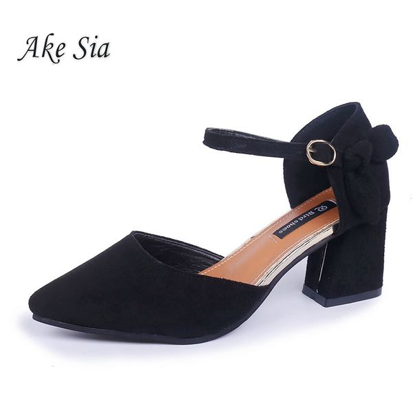 

pointed sandals thick with baotou korean version of the summer 2019 new wild women's shoes with high heel suede shoes women f002, Black