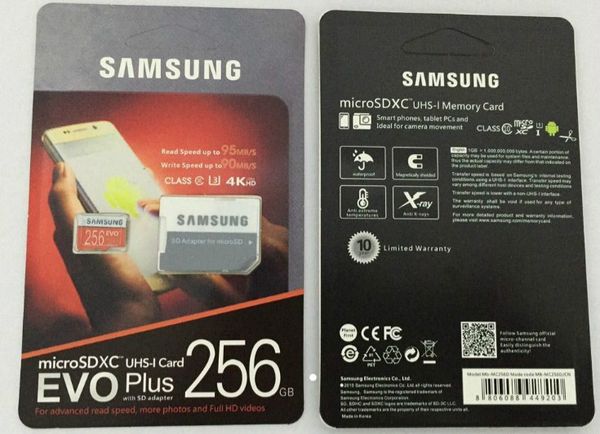 

dhl shipping 8gb/32gb/64gb/128gb/256gb samsung evo+ plus micro sd card u3/smartphone tf card c10/tablet pc sdxc storage card 95mb/s