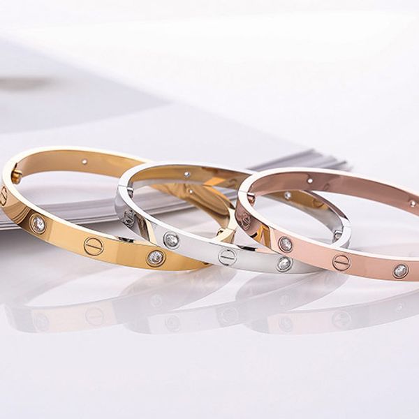 

luxury designer jewelry women men bracelets rose gold 316l stainless steel screw bangle love bracelet with screwdriver stone screws with box, Black