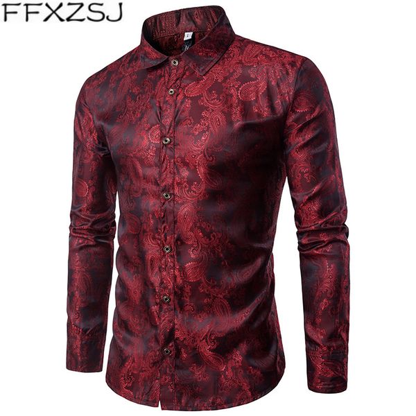 

2019 men's embroidery pattern long sleeve shirts retro design thin casual men shirt fashion clothing prom party club even shirts, White;black